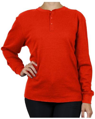Galaxy By Harvic Oversize Loose Fitting Waffle-knit Henley Thermal Sweater - Red