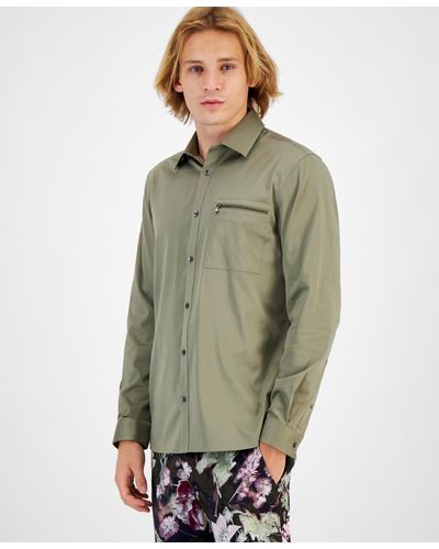 INC International Concepts Jared Regular-fit Sateen Shirt - Green