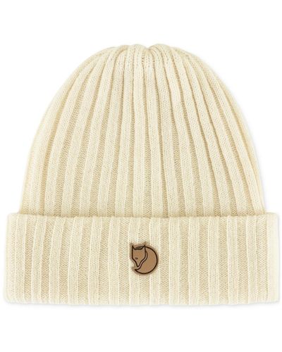 Fjallraven Byron Wool Logo Ribbed Beanie Hat - Natural