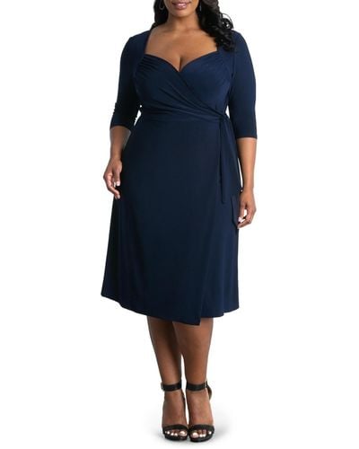 Kiyonna Plus Size Sweetheart Knit Wrap Dress - Blue