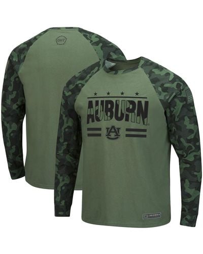Colosseum Athletics Olive And Camo Auburn Tigers Oht Military-inspired Appreciation Raglan Long Sleeve T-shirt - Green