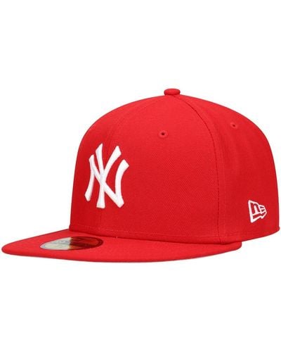 KTZ New York Yankees Logo White 59fifty Fitted Hat - Red