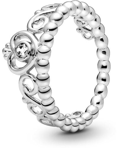 PANDORA Cubic Zirconia Moments Princess Tiara Crown Ring - Metallic