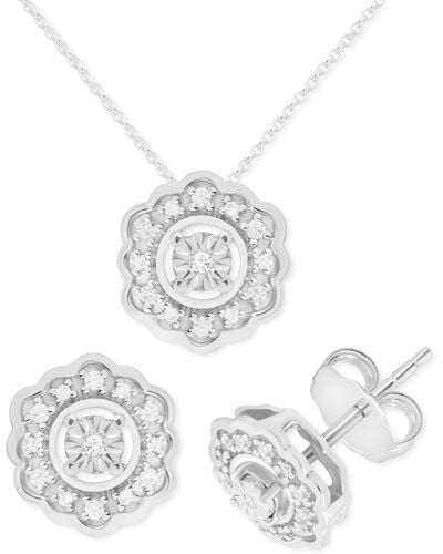 Macy's 2-pc. Set Diamond Flower Pendant Necklace & Matching Stud Earrings (1/6 Ct. T.w. - White