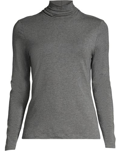 Lands' End Tall Lightweight Fitted Long Sleeve Turtleneck Tee - Gray