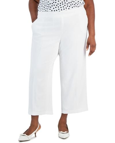 Kasper Plus Size Mid Rise Pull-on Wide Leg Pants - White