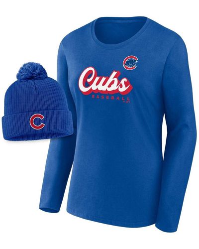 Fanatics Chicago Cubs Run The Bases Long Sleeve T-shirt And Cuffed Knit Hat - Blue