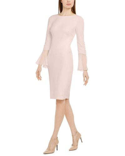 Calvin Klein Chiffon-bell-sleeve Sheath Dress - Pink
