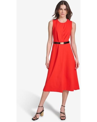 Calvin Klein Belted A-line Dress - Red