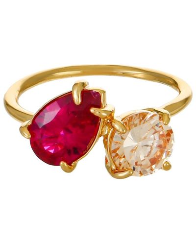 Ettika 18k Gold Plated Brass Colored Topaz Cubic Zirconia Ring - Pink