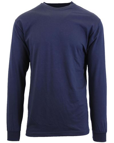 Galaxy By Harvic Egyptian Cotton-blend Long Sleeve Crew Neck Tee - Blue
