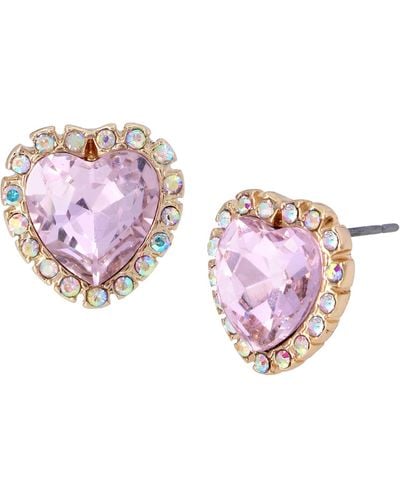 Betsey Johnson Heart Stud Earrings - Pink