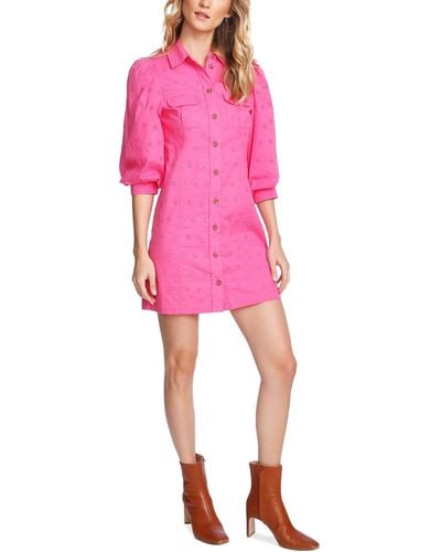 Court & Rowe Puff-sleeve Eyelet Shirtdress - Pink