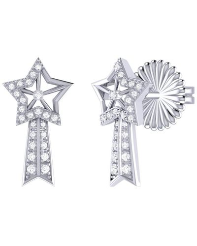 LuvMyJewelry Shooting Star Design Sterling Silver Diamond Comet Earring - Metallic