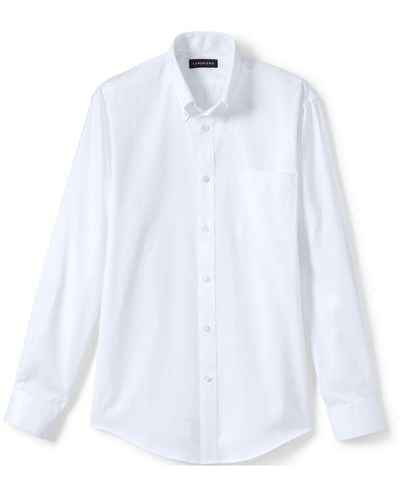 Lands' End School Uniform Long Sleeve No Iron Pinpoint Dress Shirt - White