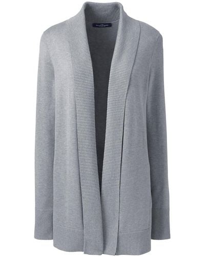 Lands' End Plus Size School Uniform Cotton Modal Shawl Collar Cardigan Sweater - Gray