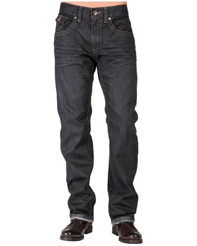 Level 7 Relaxed Straight Leg Premium Denim Jeans Black Coated Throwback Style Zipper Trim Pockets