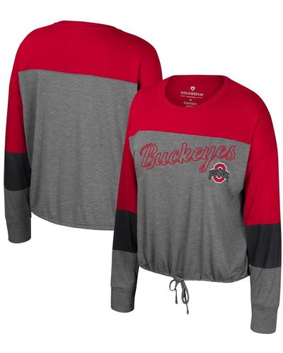 Colosseum Athletics Ohio State Buckeyes Twinkle Lights Tie Front Long Sleeve T-shirt - Red