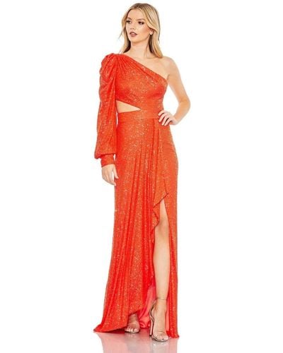 Mac Duggal Ieena Sequined One Shoulder Cut Out Gown - Red