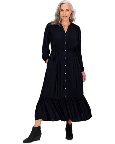 Style & Co. Petite Long-sleeve Button-up Maxi Dress, Created For Macy's - Blue