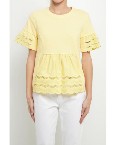 English Factory Knit Eyelet Mixed T-shirts - Yellow