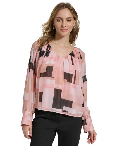 Calvin Klein Printed V-neck Long-sleeve Top - Pink