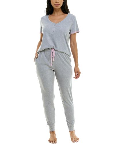 Roudelain 2-pc. Waffle-knit Henley jogger Pajamas Set - Gray