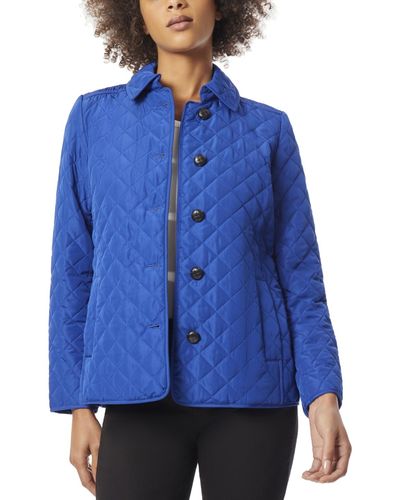 Jones New York Petite Quilted Button-down Long-sleeve Coat - Blue