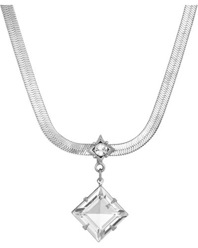 2028 Tone Crystal Stone Necklace - Metallic