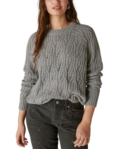 Lucky Brand Shine Cable Knit Crewneck Sweater - Gray