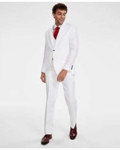 Tayion Collection Classic Fit Linen Vested Suit Separates - White
