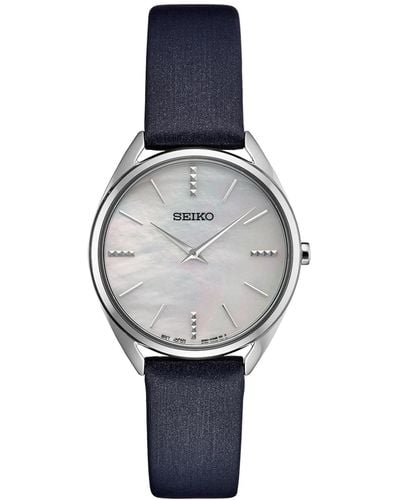 Seiko Essentials Blue Leather Strap Watch 32mm - Gray
