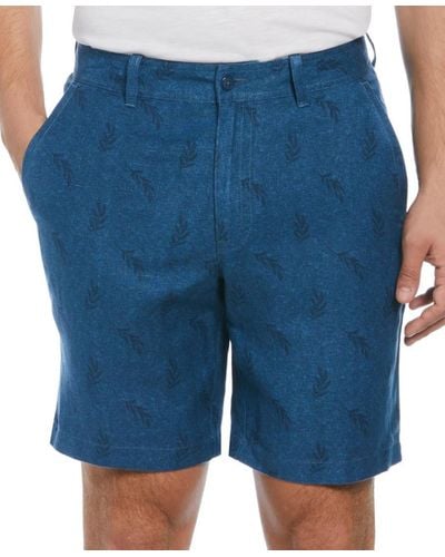 Cubavera Flat-front 9" Linen Blend Shorts - Blue
