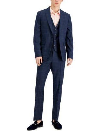 INC International Concepts Inc International Concepts Slim Fit Blue Windowpane Plaid Vested Suit Separates Created For Macys