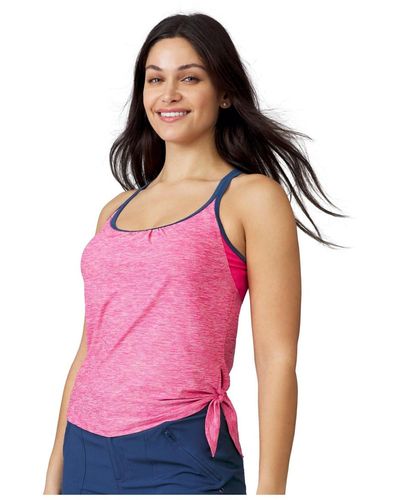 Free Country Side Tie Blouson Tankini Top - Pink