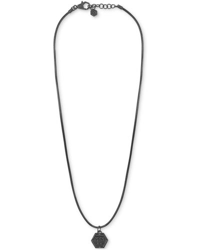 Philipp Plein Gunmetal Ip Logo Leather Pendant Necklace - Blue