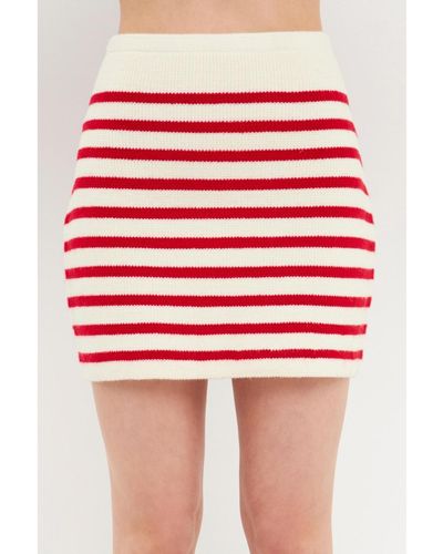 English Factory Knit Striped Mini Skirt - Red
