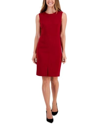 Anne Klein Round-neck Slit-front Compression Sheath Dress - Red