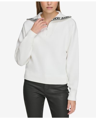 DKNY Half-zip Funnel-neck Logo-detail Sweater - White