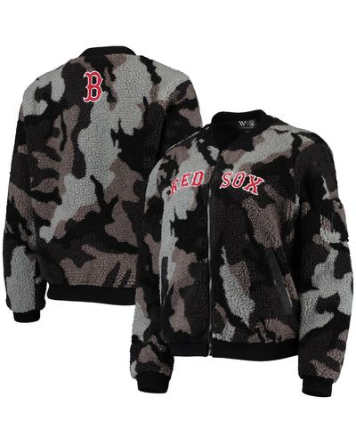 The Wild Collective Boston Red Sox Camo Sherpa Full-zip Bomber Jacket - Black