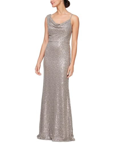 Alex Evenings Sequin Cowlneck Draped Gown - Gray