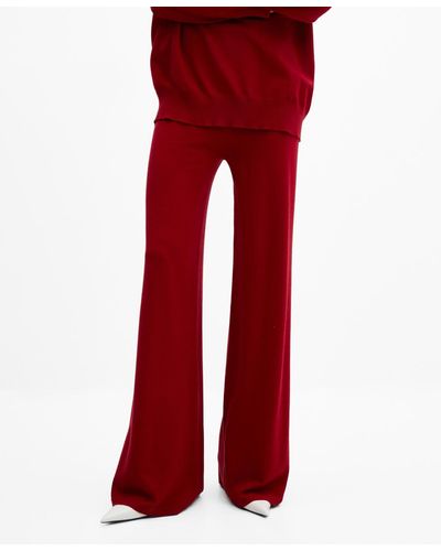 Mango Knitted Wide Leg Pants - Red