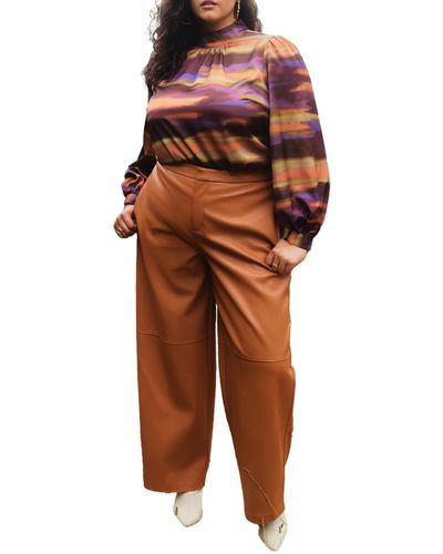 Eloquii Plus Size Faux Leather Wide Leg Pant - Orange