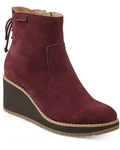Earth Calia Round Toe Casual Wedge Ankle Booties - Red