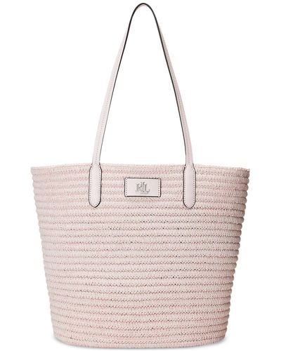 Lauren by Ralph Lauren Brie Leather-trim Straw Medium Tote Bag - Pink