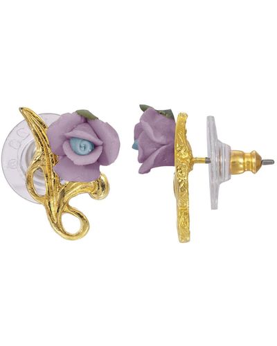2028 14k Gold Plated Rose Button Earring - Multicolor
