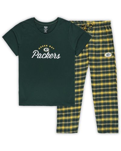 Concepts Sport Bay Packers Plus Size Badge T-shirt And Flannel Pants Sleep Set - Green