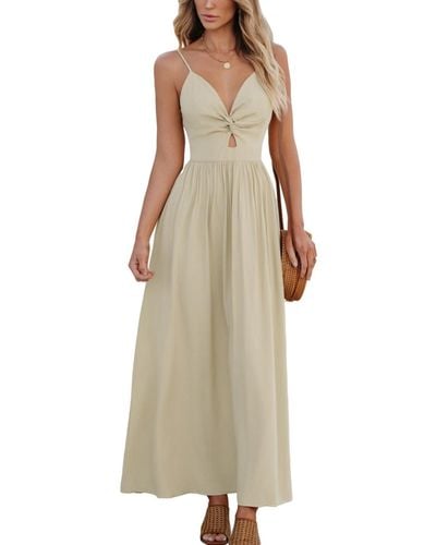 CUPSHE Front Twist & Keyhole Maxi Beach Dress - Natural