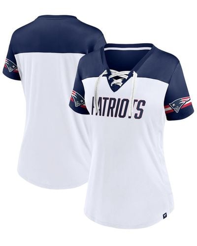 Fanatics New England Patriots Dueling Slant V-neck Lace-up T-shirt - Blue