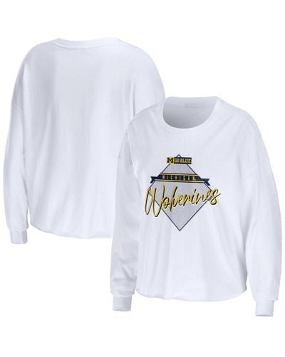 WEAR by Erin Andrews Michigan Wolverines Diamond Long Sleeve Cropped T-shirt - White